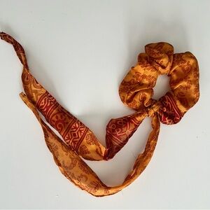 Boho Scrunchie detachable scarf bow 100% vintage silk  retro western rodeo